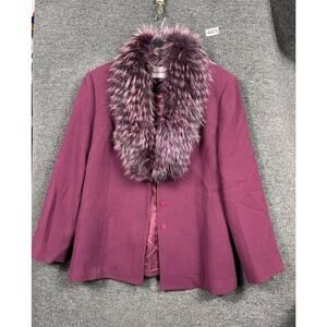 VTG Albert Nipon 100% Wool Faux Fur Jacket Coat Womens Size 16 Burgundy
